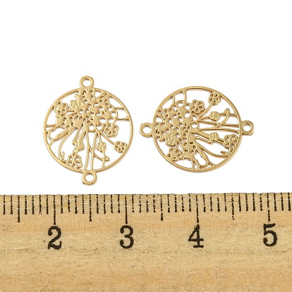 Rack Plating Brass Hollow Out Flower Connector Charms, Long-Lasting Plated, Flat Round Etched Metal Embellishments