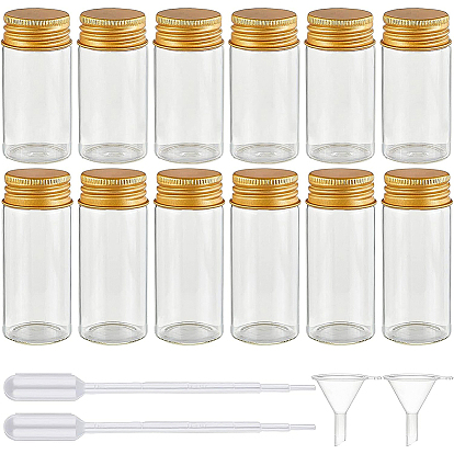 Récipients de stockage en verre rond pour cosmétiques, bougies, des sucreries, avec couvercle à visser en aluminium, trémie d'entonnoir en plastique et pipettes de transfert