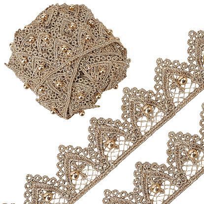 5 ярдов полиэстеровой и АБС-пластиковой кружевной ленты с имитацией жемчуга, Цветочная отделка для украшения свадебного платья