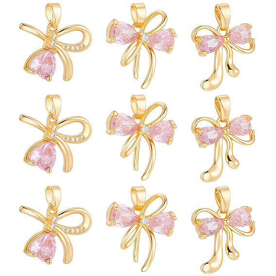 12 шт. 3 кулоны из латуни с микропаве и кубическим цирконием, бантом прелести