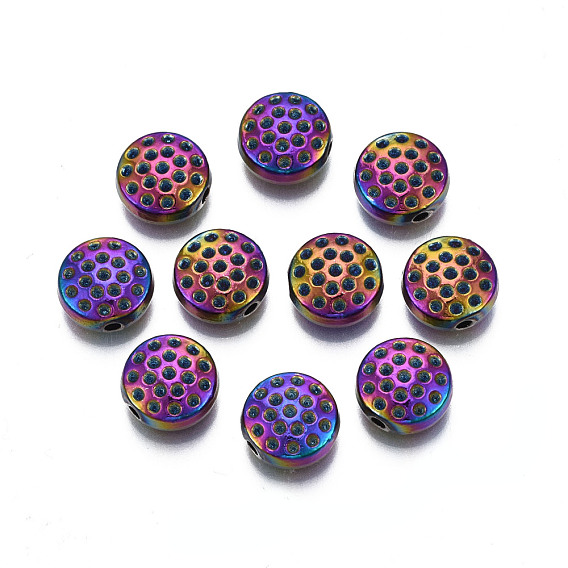 Rack Plating Rainbow Color Alloy Bead Rhinestone Settings, Cadmium Free & Nickel Free & Lead Free, Flat Round