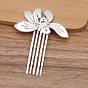 Alloy Hair Comb Findings, Round Bead & Enamel Settings, with Iron Comb, Orchid Flower