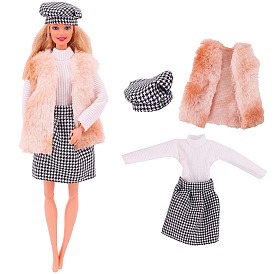 Plush Vest Jacket & Skirt Cloth Doll Outfits, Casual Wear Clothes Set, for Girl Doll Dressing Accessories