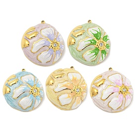 Ion Plating(IP) 304 Stainless Steel Rhinestone Pendants, with Enamel, Real 18K Gold Plated, Half Round with Flower Charm