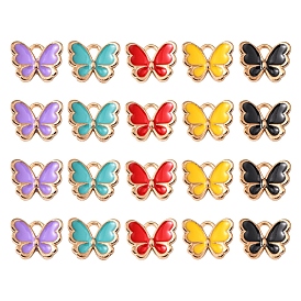20Pcs 5 Colors Alloy Enamel Charms, Butterfly, Light Gold