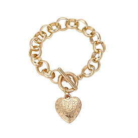 Minimalist Heart Buckle Bracelet for Women, Fashionable Creative Carved Peach Heart Charm Jewelry