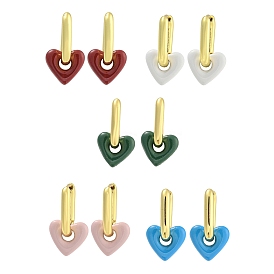 Rack Plating Heart Brass Enamel Hoop Earrings for Women, Cadmium Free & Lead Free, Long-Lasting Plated