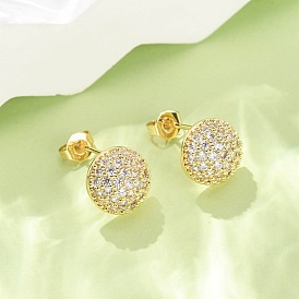 Brass Micro Pave Clear Cubic Zirconia Studs Earrings for Women, Round, Rack Plating, Long-Lasting Plated, Cadmium Free & Lead Free