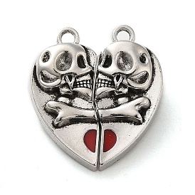 Fermoirs magnétiques en alliage d'émail de style tibétain, coeur avec le crâne, argent antique