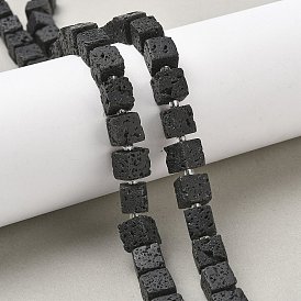 Бусы из натуральной лавы, кубические, с бисером