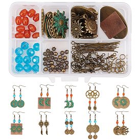 SUNNYCLUE DIY Sun & Moon Themed Earring Making Kits, Including Alloy Pendants & Beads, Brass Linking Rings & Earring Hooks & Jump Ring, Iron Pins