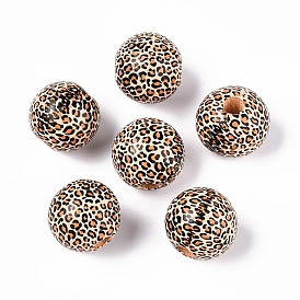Набивные шима деревянные бусины, леопардовым принтом, бусины с большим отверстием, круглые