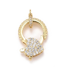 Латунные микро проложить кубического циркония когтя омара застежками, с поручнями/трубчатыми поручнями, реальный 18 k позолоченный, без свинца и без кадмия, сердце