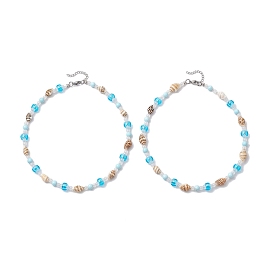 Летние пляжные ожерелья из натуральных ракушек, стекла и синтетической бирюзы для женщин, голубой