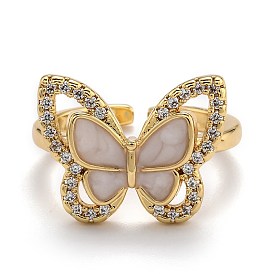 Латунные кольца из манжеты с прозрачным цирконием, открытые кольца, с эмалью, бабочка