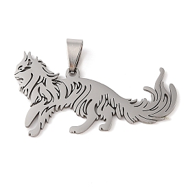 Hollow Out 201 Stainless Steel Pendants, Cat Charm