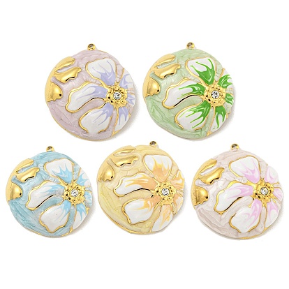 Ионное покрытие (ip) 304 подвески из нержавеющей стали со стразами, с эмалью, реальный 18 k позолоченный, полукруглый с цветочной подвеской