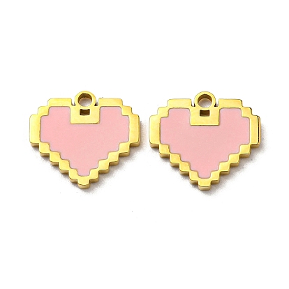 304 Stainless Steel Enamel Charms, Heart Charms, Pink
