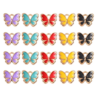 20 piezas 5 colores dijes de esmalte de aleación, mariposa, la luz de oro