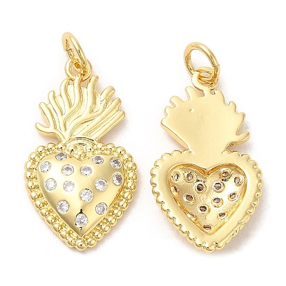 Rack Plating Brass Pendants, with Cubic Zirconia, Cadmium Free & Lead Free, Heart