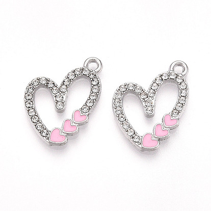 Подвески из сплава с прозрачными стразами и эмалью, сердце
