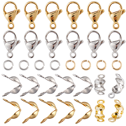 Набор для поиска поделок для изготовления ювелирных изделий, включая 304 застежки-карабины из нержавеющей стали, соединительные кольца и наконечники для бусин