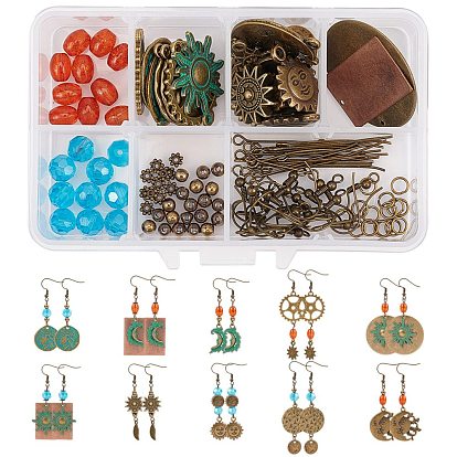 DIY Sun & Moon Themed Earring Making Kits, Including Alloy Pendants & Beads, Brass Linking Rings & Earring Hooks & Jump Ring, Iron Pins