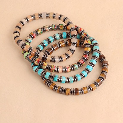 Винтажные эластичные браслеты из натуральных и синтетических драгоценных камней, а также синтетических немагнитных гематитовых бусин для женщин и мужчин., колонка