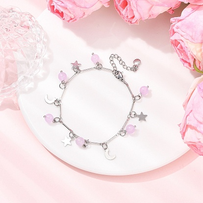 Браслеты с подвесками из нержавеющей стали и натурального и окрашенного малайзийского нефрита, браслеты-цепочки из латуни для женщин, Луна и звезды