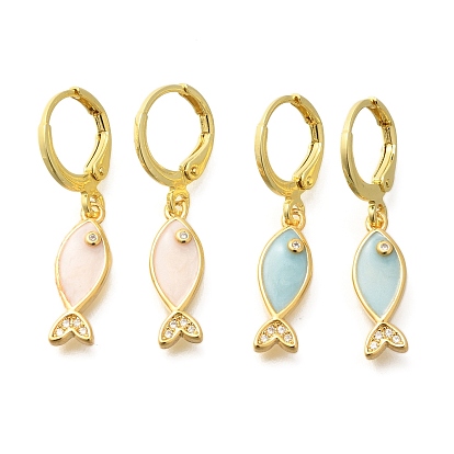 Серьги-кольца из латуни с прозрачным кубическим цирконием, рыба