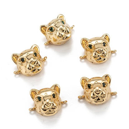 Brass Micro Pave Green Cubic Zirconia Hollow Links, Long-Lasting Plated, Leopard