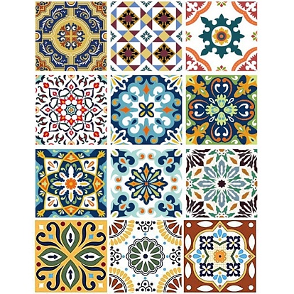 Waterproof PVC Tile Stickers, with Moroccan Style Pattern, Square