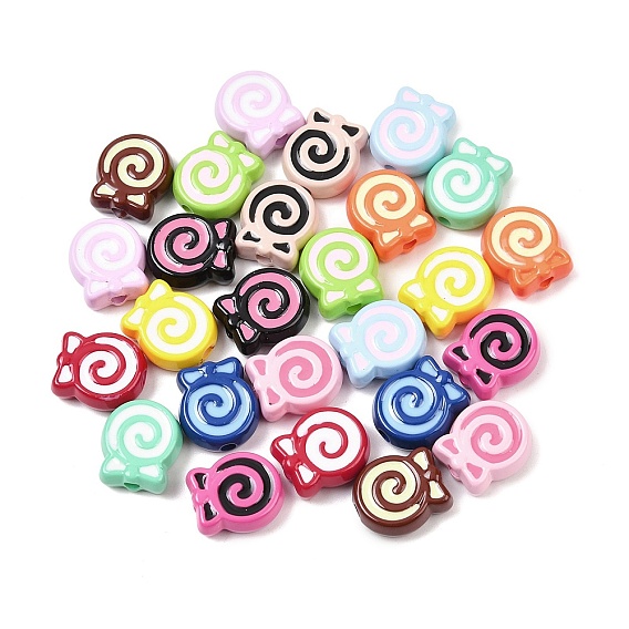 Непрозрачные акриловые бусины, леденец, с эмалью