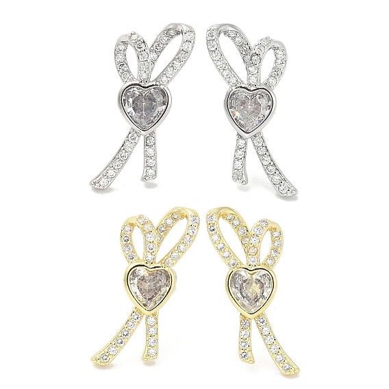 Серьги-гвоздики из латуни с микро-паве из прозрачного кубического циркония для женщин, без кадмия и без свинца, долговечный, сердце
