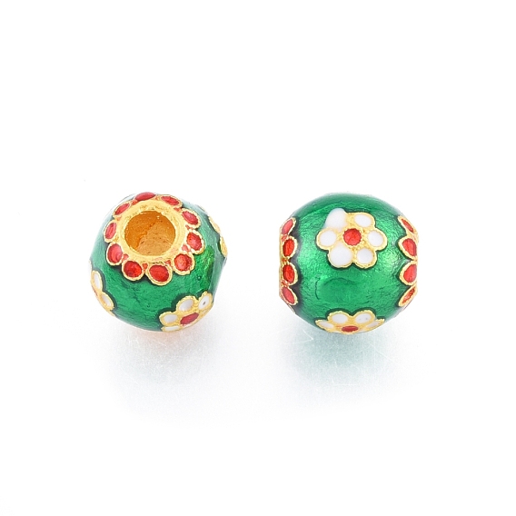 Alloy Enamel Beads, Matte Gold Color, Rondelle with Flower