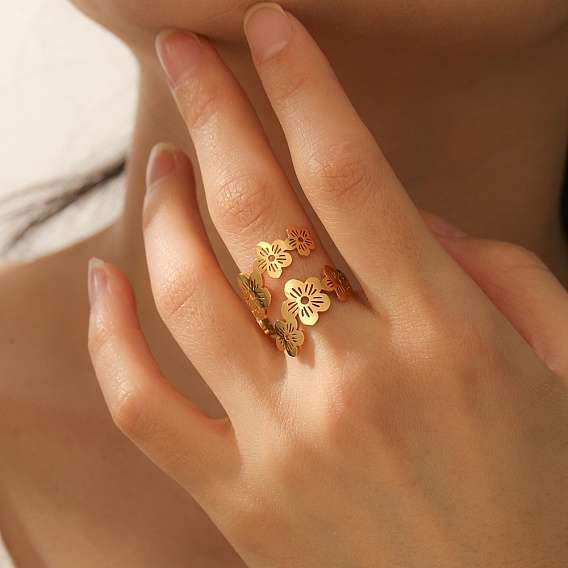 304 открытые манжеты из нержавеющей стали для женщин, цветок