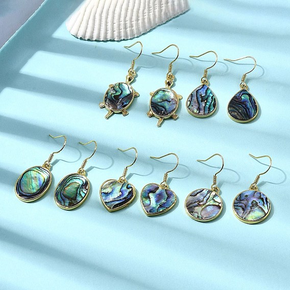 Латунные серьги с подвесками из натуральной ракушки пауа, долговечный, стойки покрытие, реальный 18 k позолоченный