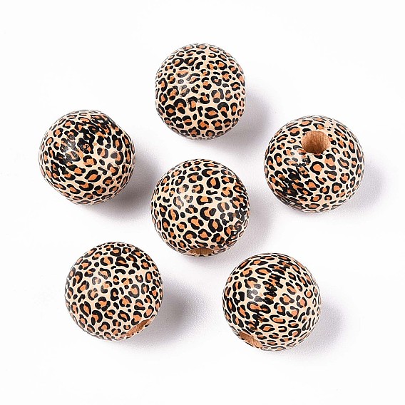 Набивные шима деревянные бусины, леопардовым принтом, бусины с большим отверстием, круглые