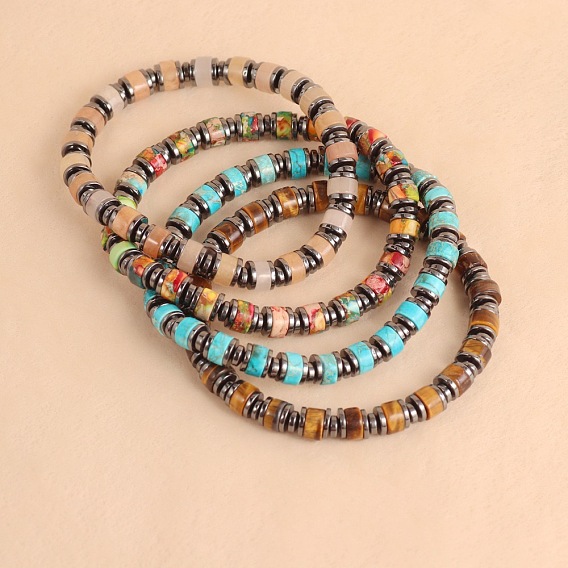 Винтажные эластичные браслеты из натуральных и синтетических драгоценных камней, а также синтетических немагнитных гематитовых бусин для женщин и мужчин., колонка