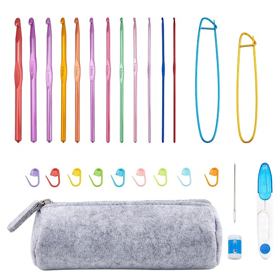 DIY Jewelry Kits, with Aluminum Crochet Hook Needles & Stitch Holder, Scissors, Plastic Crochet Knitting Row Round Stitch Maker Counter & Knitting Crochet Locking Stitch Markers Holder