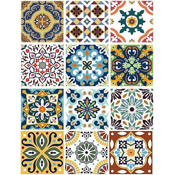 Waterproof PVC Tile Stickers, with Moroccan Style Pattern, Square