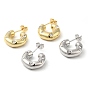 Rack Plating Brass Round with Heart Stud Earrings with Cubic Zirconia, Half Hoop Earrings, Cadmium Free & Lead Free