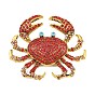 Alloy Rhinestone Lapel Pins for Backpack Clothes, Crab, Antique Golden