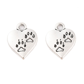 Tibetan Style Alloy Pendants, Lead Free & Cadmium Free, Heart with Paw Print, 17x13x2mm, Hole: 3mm