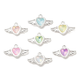 Rack Plating Alloy Rhinestones Pendants, Lead Free & Cadmium Free, Heart with Wing, Silver