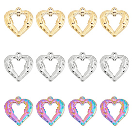 Unicraftale 12Pcs 3 Colors Vacuum Plating 304 Stainless Steel Open Pendants, Heart with Wing