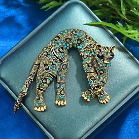 Retro Enamel Pin, Alloy Rhinestone Brooch for Backpack Clothes, Leopard