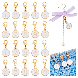 20 шт. 10 стили, подвесные маркеры с эмалью из сплава и фиксирующими стежками, Сплав с застежками когтя омара, плоские круглые с номером 0~9