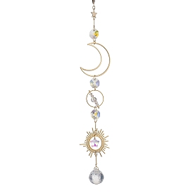 Brass Star Moon Pendant Decorations, Glass Round Tassel for Home Decorations