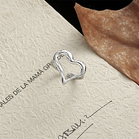 925 Silver Heart-shaped Wide-faced Open Ring - Simple and Versatile Silver Ring